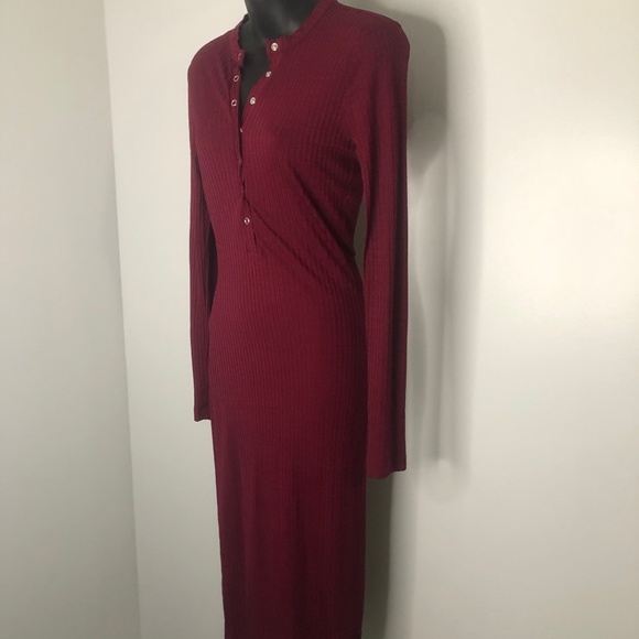 Fleur du Mal Raspberry Red Ribbed Long Sleeve Snap Button Dress Size Medium - Picture 3 of 9